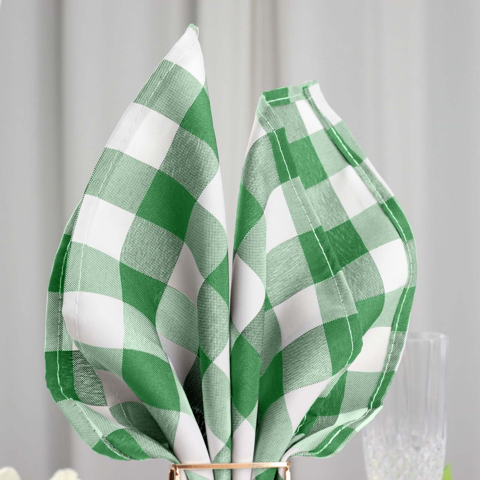 5 Pack Polyester 15"x15" Napkins Green/White Buffalo Plaid Gingham Style Cloth Napkins