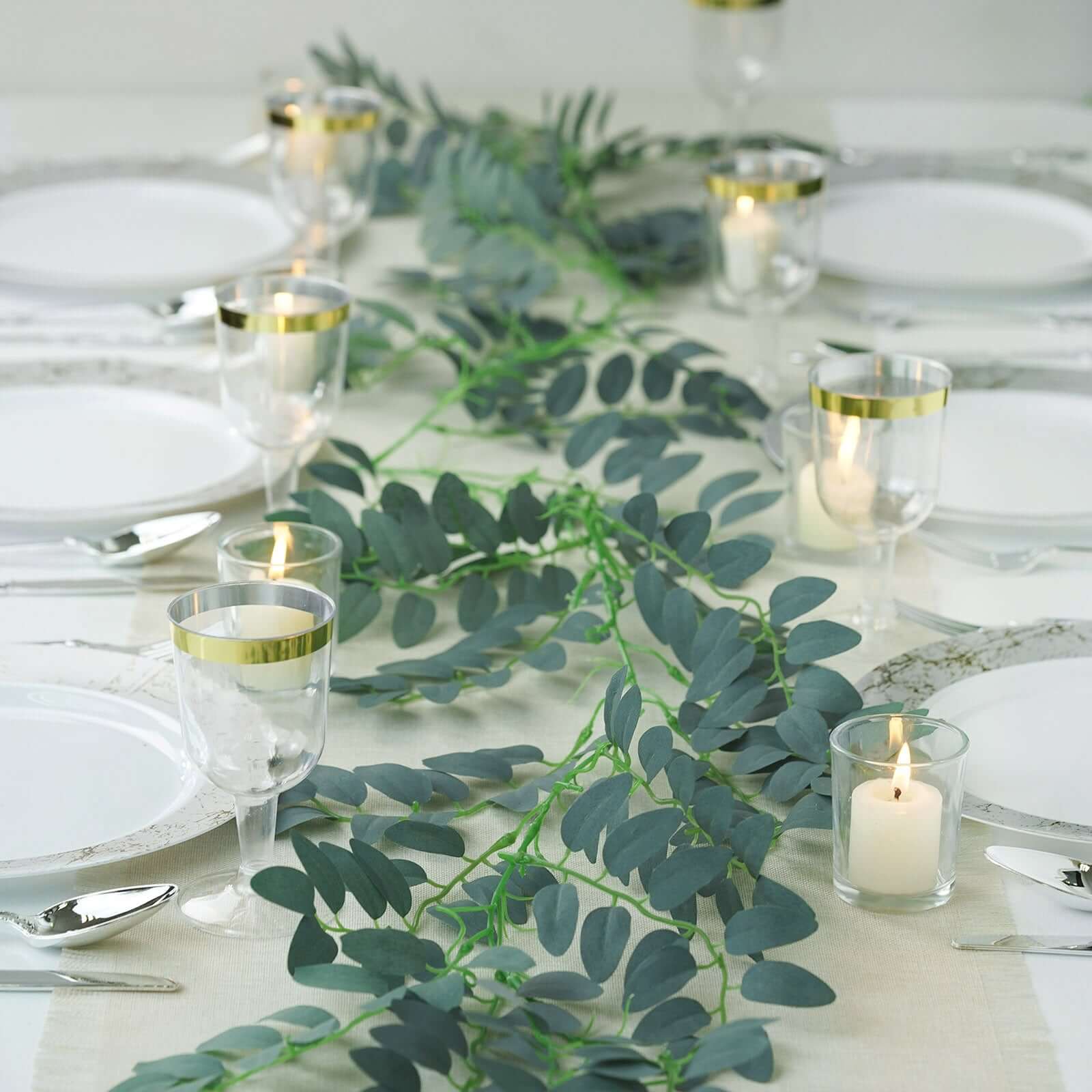 2 Pack 6ft Green Artificial Honey Locust Leaf Garland, Flexible Vine