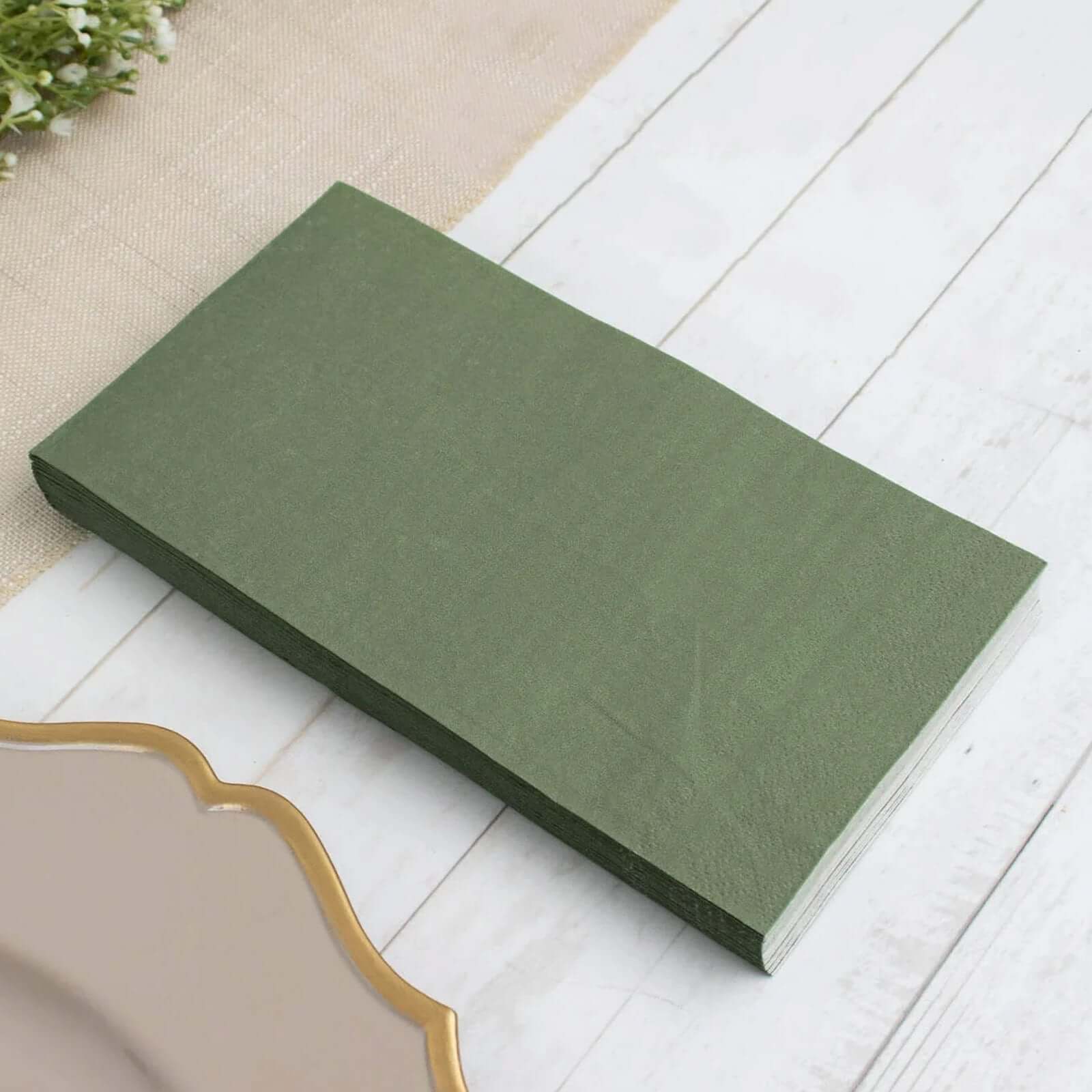 50-Pack Paper Napkins Soft Olive Green - Disposable 2-Ply Cocktail and Beverage Napkins for Weddings
