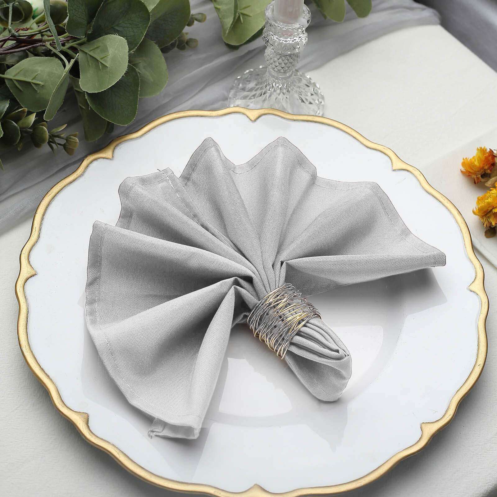5 Pack Polyester 17"x17" Napkins Silver - Durable & Wrinkle Resistant Dinner Napkins