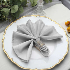 5 Pack Polyester 17"x17" Napkins Silver - Durable & Wrinkle Resistant Dinner Napkins