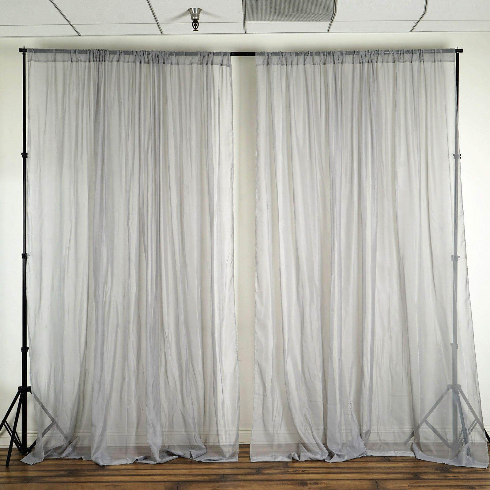 2 Pack Silver Sheer Chiffon Event Curtain Drapes, Durable Flame Resistant Premium Organza Backdrop Event Panels With Rod Pockets - 10ftx10ft