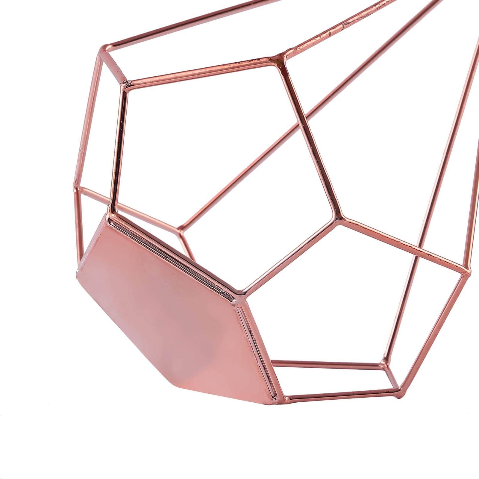2-Pack Tealight Candle Holders Rose Gold Metal Pentagon Geometric Open Frame - Flower Stand 9"