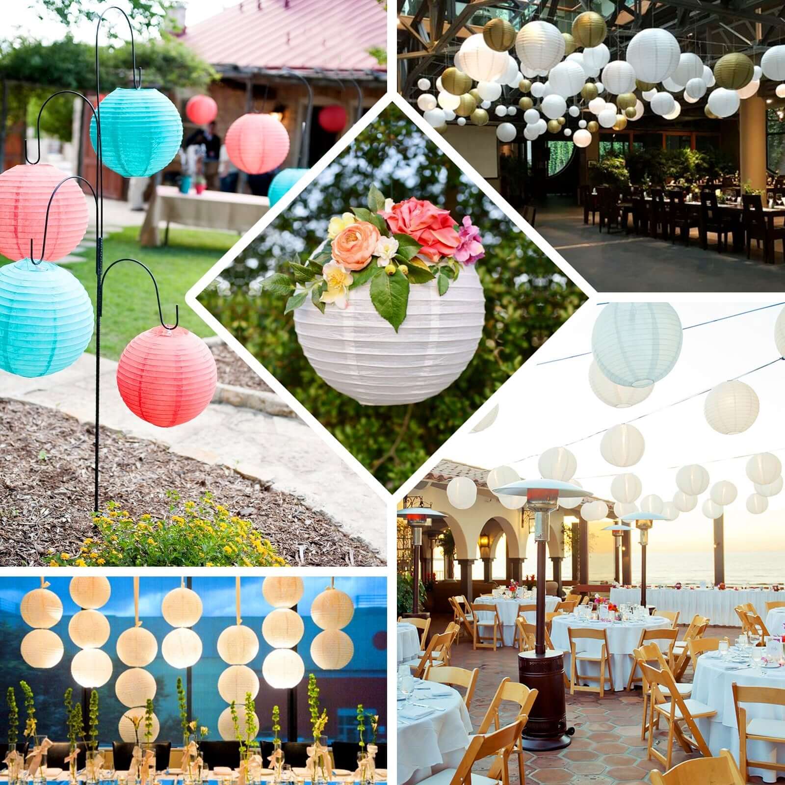 Set of 8 Natural Brown Hanging Paper Lanterns Assorted Sizes, Decorative Round Chinese Sky Lanterns - 6",8",10",14"