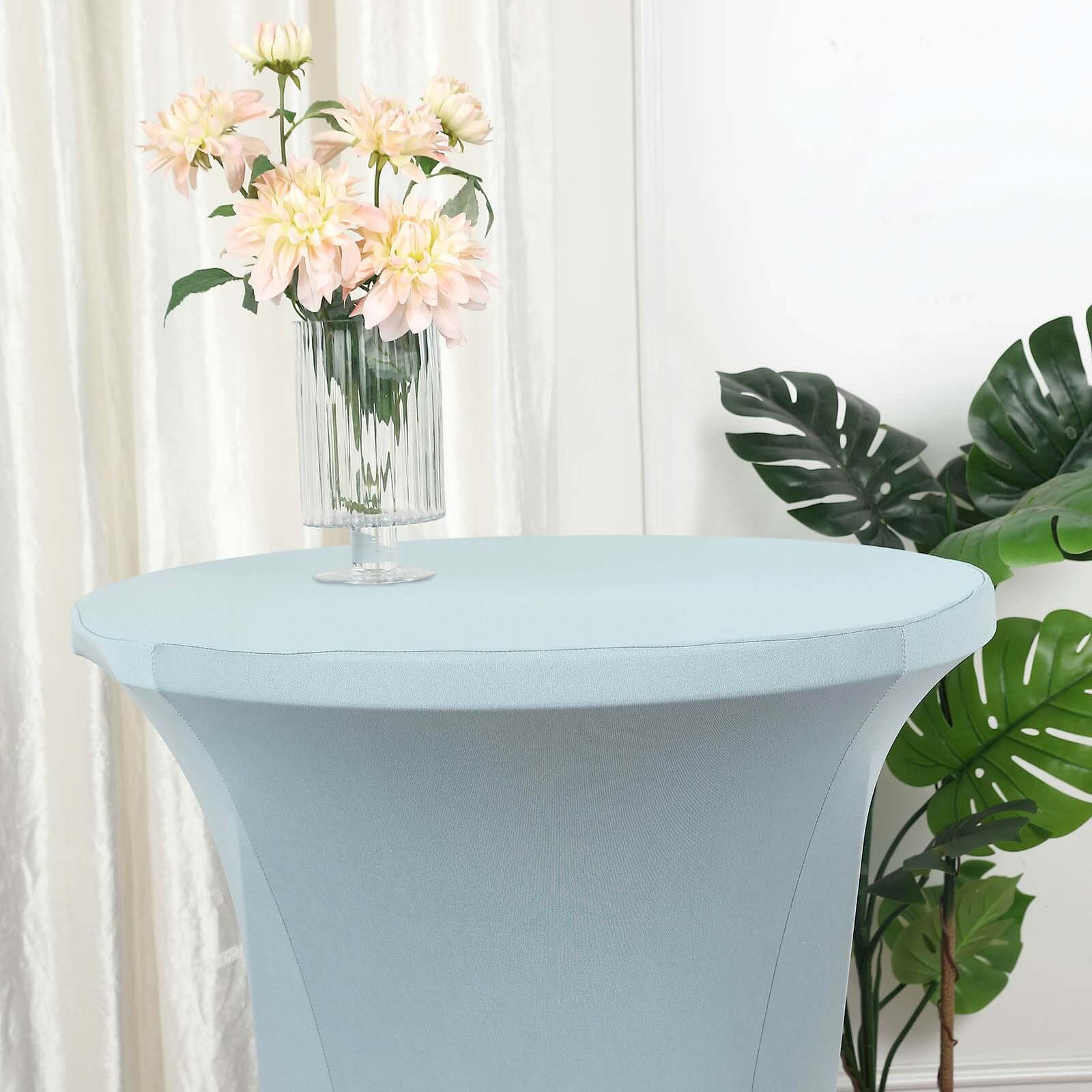 Spandex 24"-32" Round Cocktail Table Cover Dusty Blue - Easy to Maintain Stretch Fitted Highboy Tablecloth