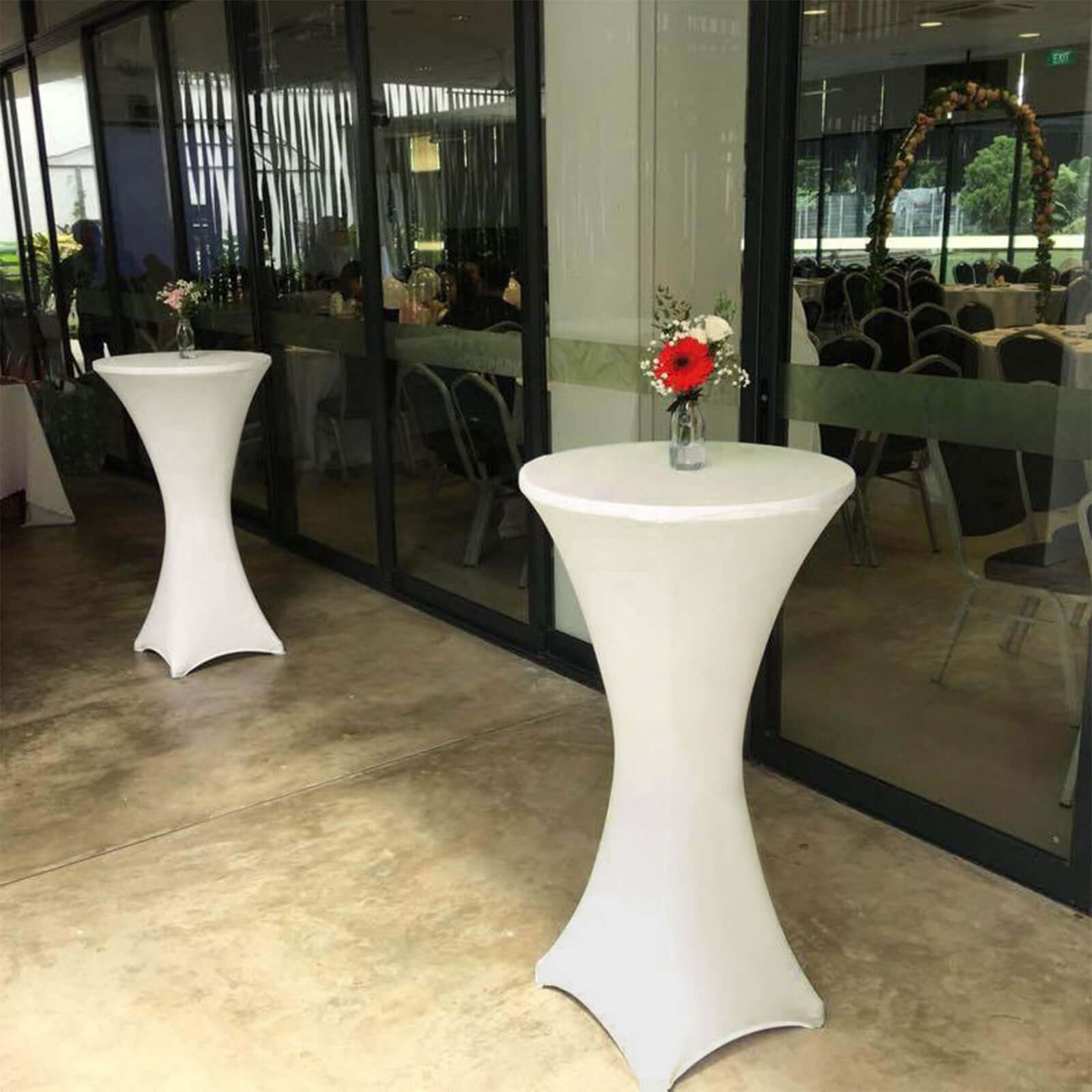 Spandex 24"-32" Round Cocktail Table Cover Ivory - Easy to Maintain Stretch Fitted Highboy Tablecloth
