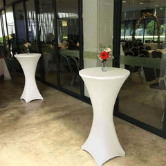 Spandex 24"-32" Round Cocktail Table Cover Ivory - Easy to Maintain Stretch Fitted Highboy Tablecloth