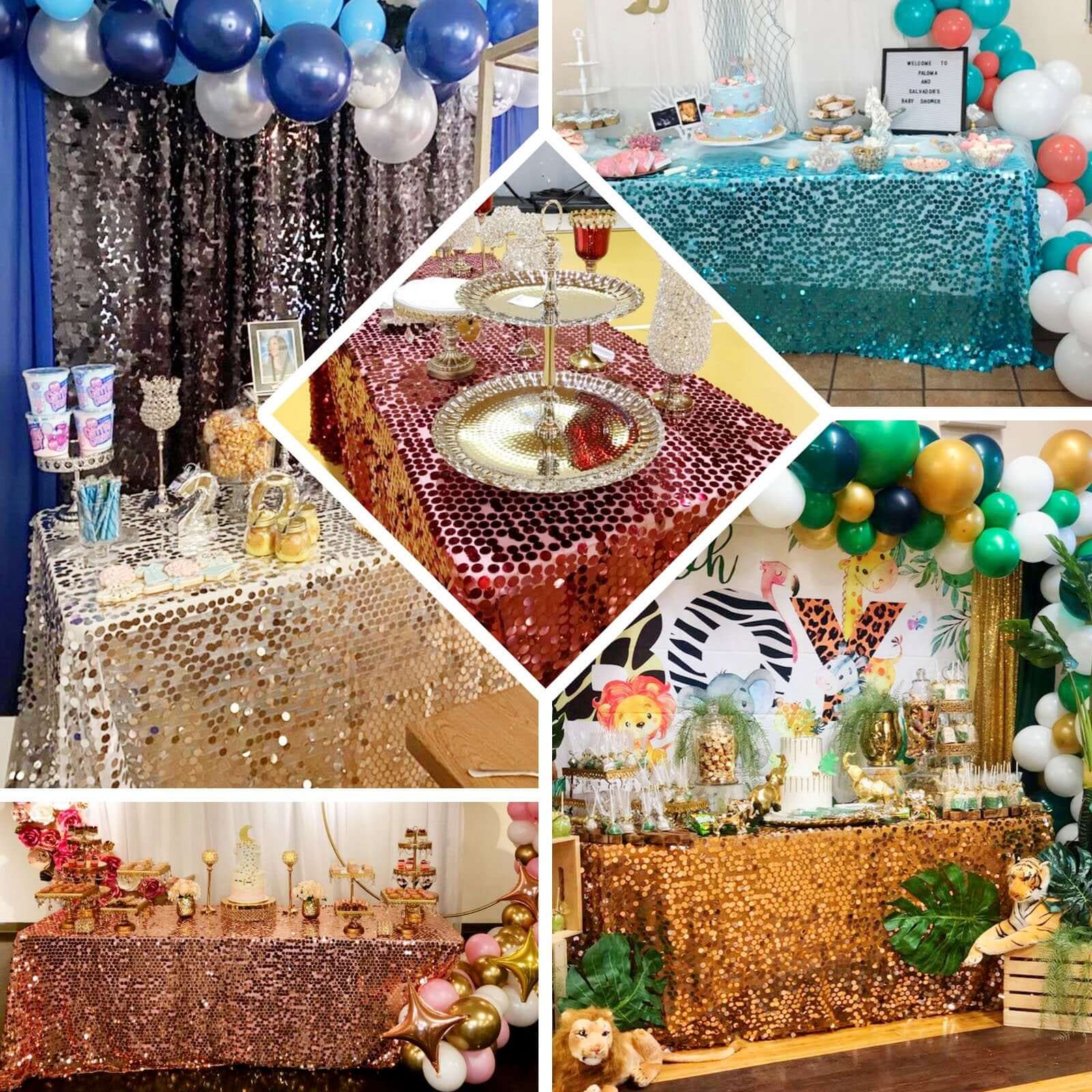 Sequin 90"x156" Rectangle Tablecloth Hunter Emerald Green - Seamless Big Payette Table Cover