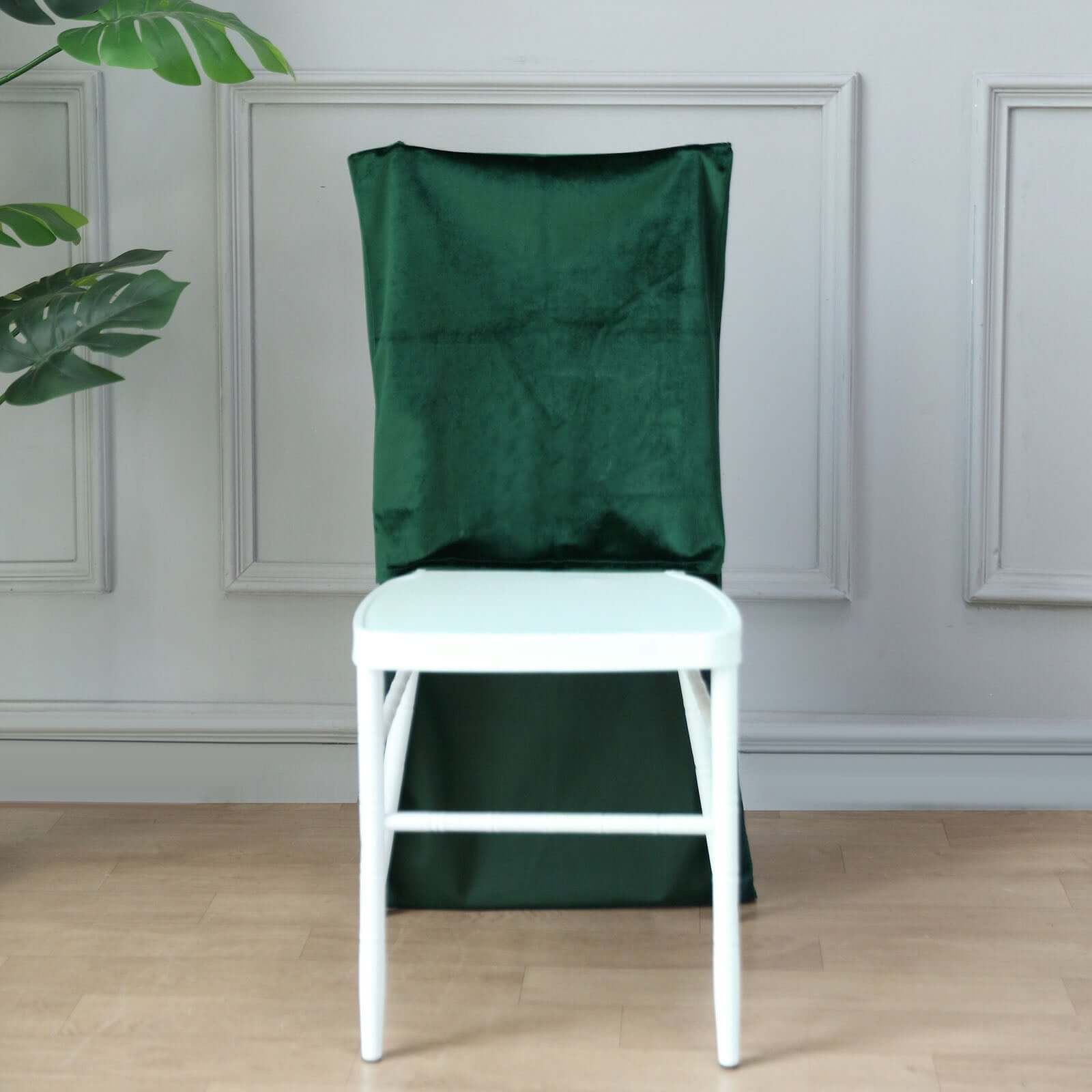 Velvet Chair Back Slipcover for Chiavari Chairs Hunter Emerald Green - Soft and Smooth Solid Chair Back Cover Cap
