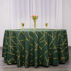Polyester 120" Round Tablecloth Hunter with Gold Foil Geometric Pattern Wrinkle-Resistant Seamless Table Cover