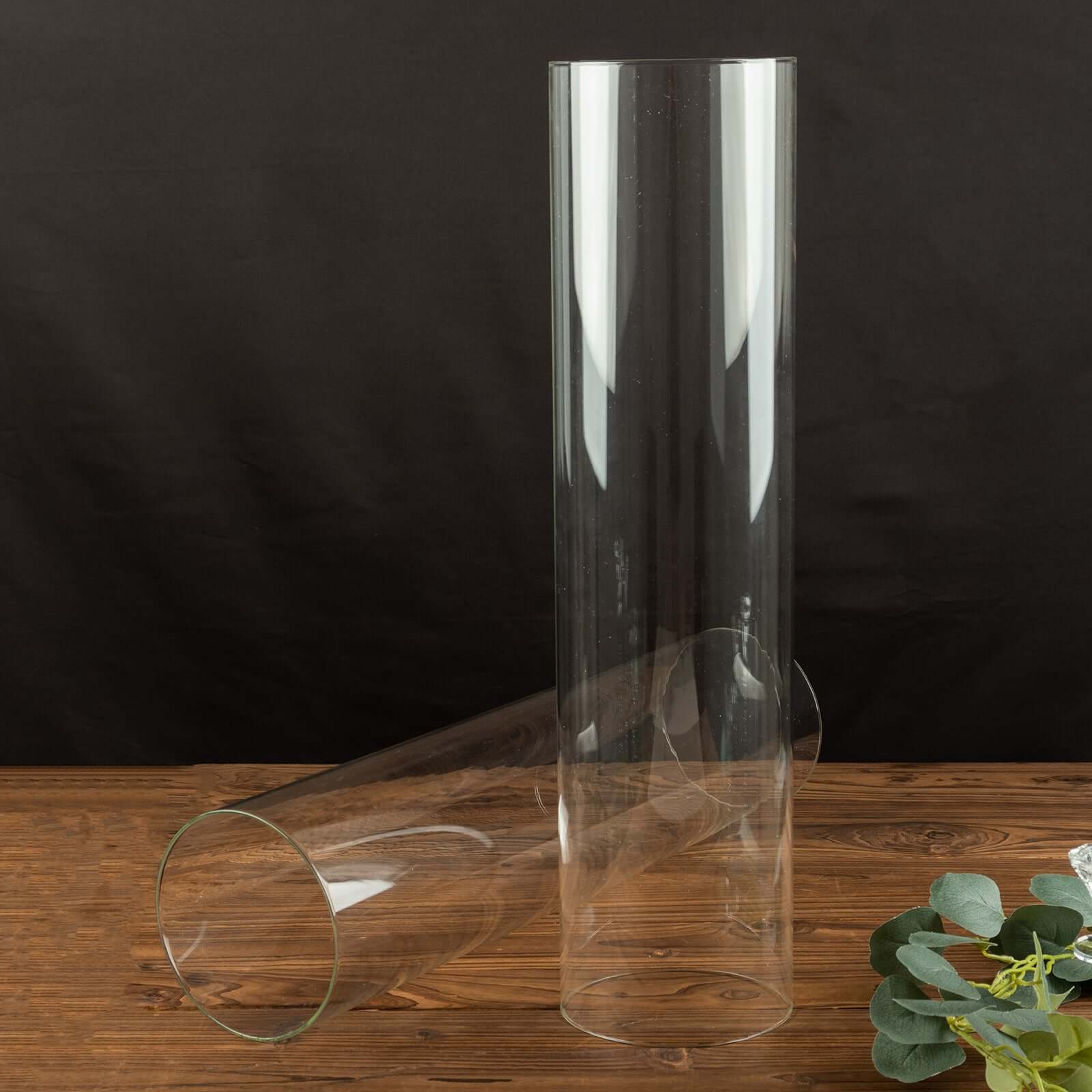 2-Pack Clear Glass Candelabra Shades Open End Hurricane Design - Stylish Table Centerpiece 24"