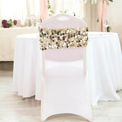 5 Pack Big Payette Sequin 13"x10" Chair Sash Bands Champagne - Stylish Glittering Decor for Weddings & Gatherings