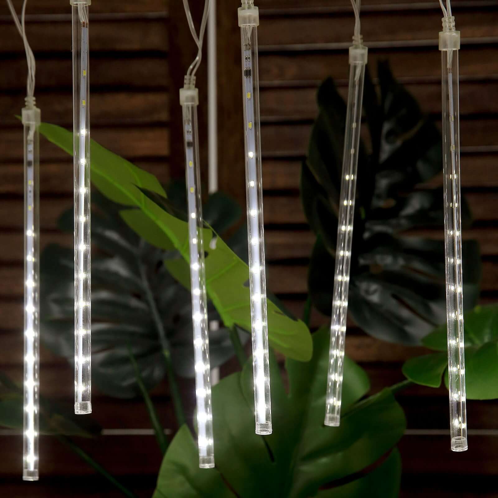 8 Tubes LED Hanging String Lights Icicle Design Clear - Waterproof Snowfall Effect 12"