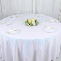 Sequin 60"x60" Table Overlay Square Tablecloth Irisdescent Blue - Luxe Wedding Table Topper