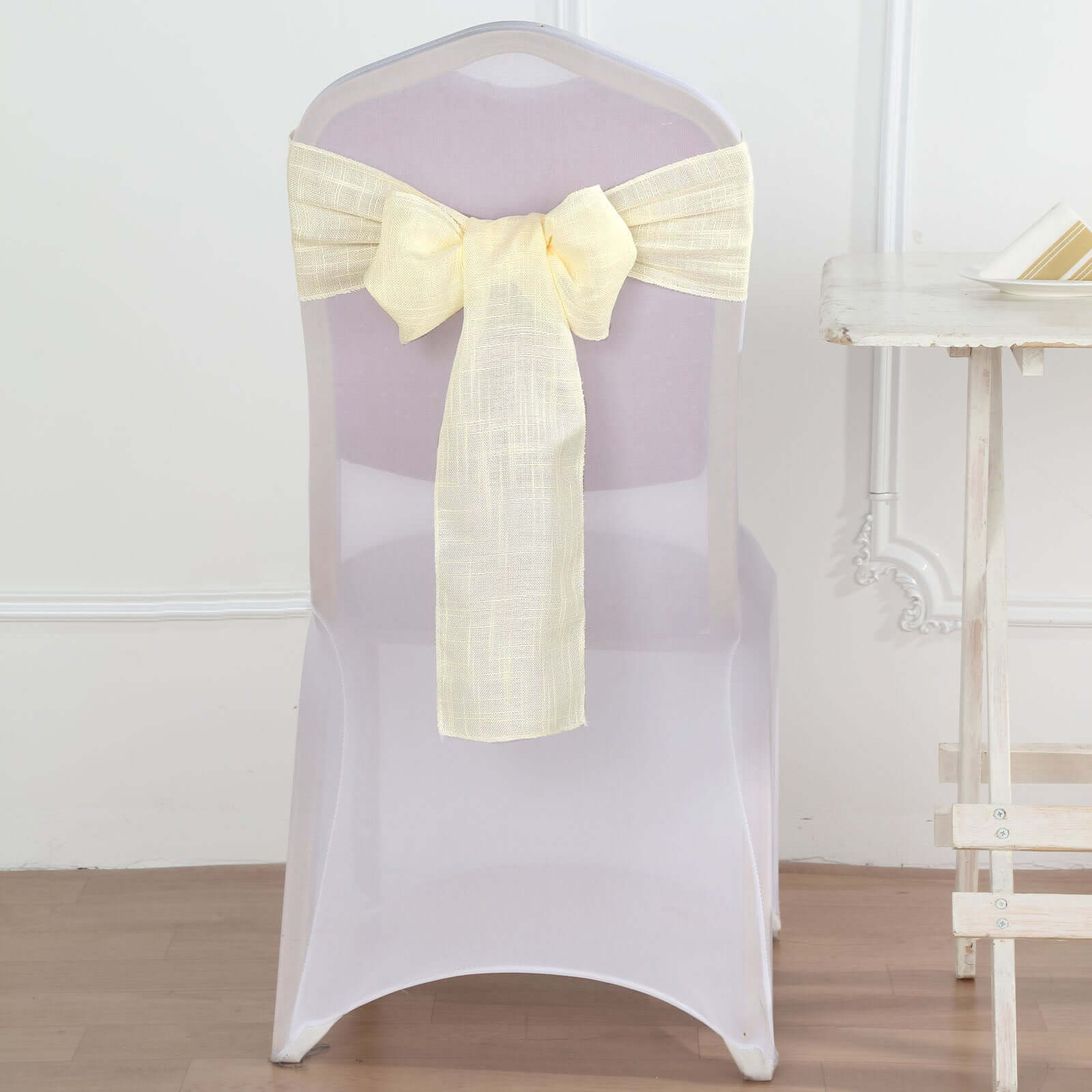 5 Pack Linen Chair Sashes 6"x108" Slubby Textured Ivory - Durable Wrinkle-Resistant Decor