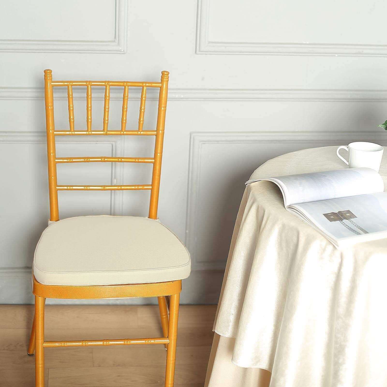 Chiavari Chair Cushion with 1.5" Thick Memory Foam and Ties Ivory - Stylish Removable Cover for Comfort