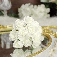 48 Roses 1" Ivory Real Touch Artificial DIY Foam Rose Flowers With Stem, Craft Rose Buds
