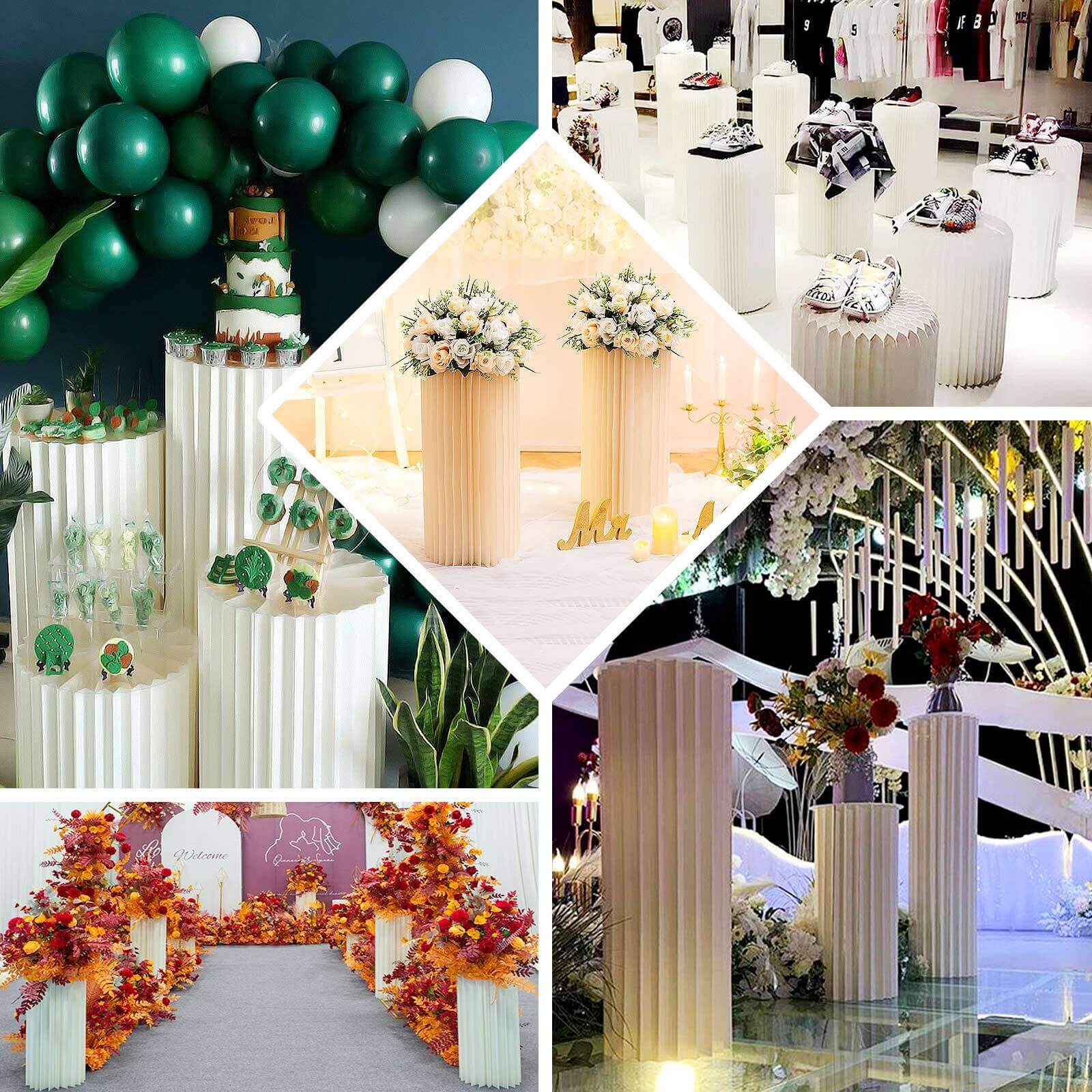 40" Ivory Cylinder Display Column Stand, Pillar Pedestal Stand With Top Plate