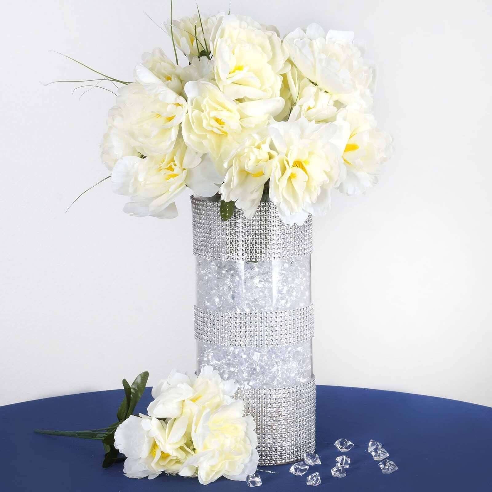 12 Bushes Ivory Artificial Peony Floral Bouquets, High Quality Silk Flower Arrangements