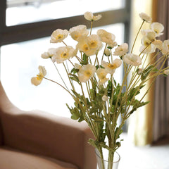 2 Stems 33" Ivory Artificial Silk Poppy Flower Bouquet Bushes