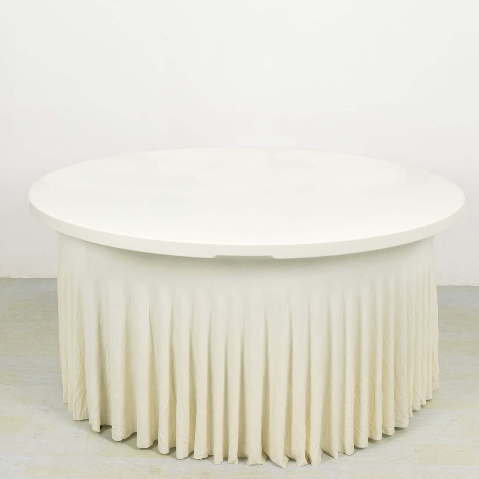 Spandex Round 6ft Table Skirt Ivory with Wavy Skirt-Like Effect Stylish Table Cover