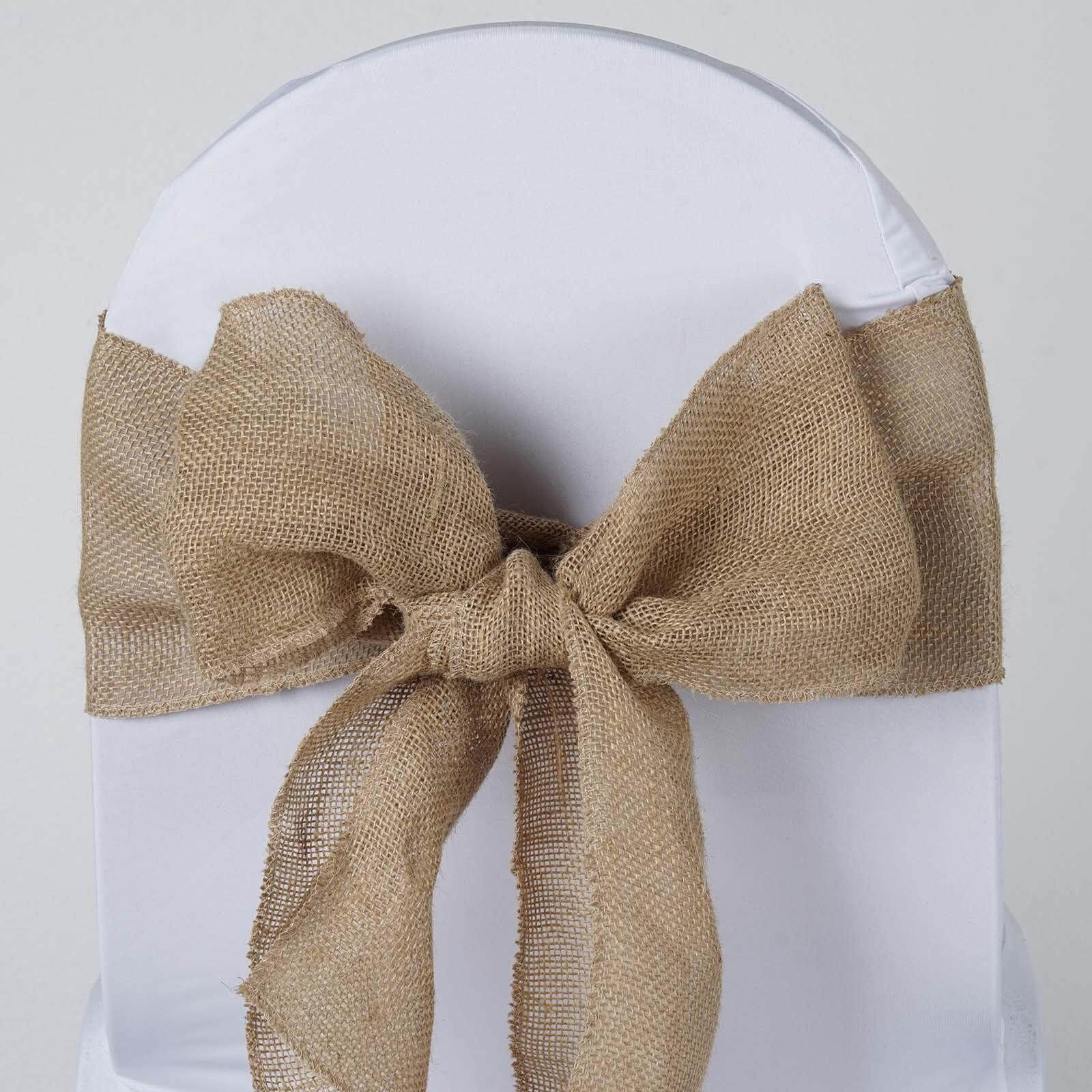 Burlap Chair Sash Natural 6"x108" Rustic Jute - Premium Design for Weddings & Gatherings