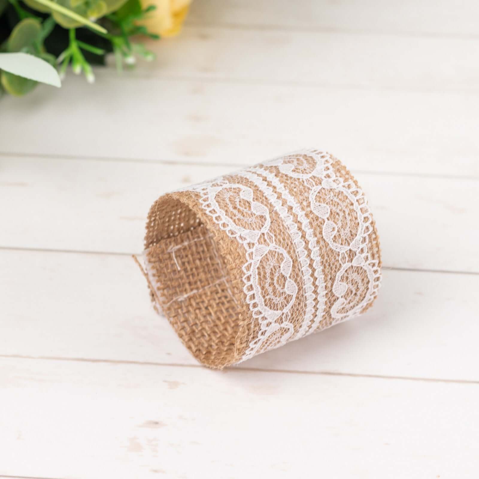 6 Pack Rustic Boho Chic Burlap and Lace Napkin Rings, Farmhouse Style Jute Serviette Buckles Holder