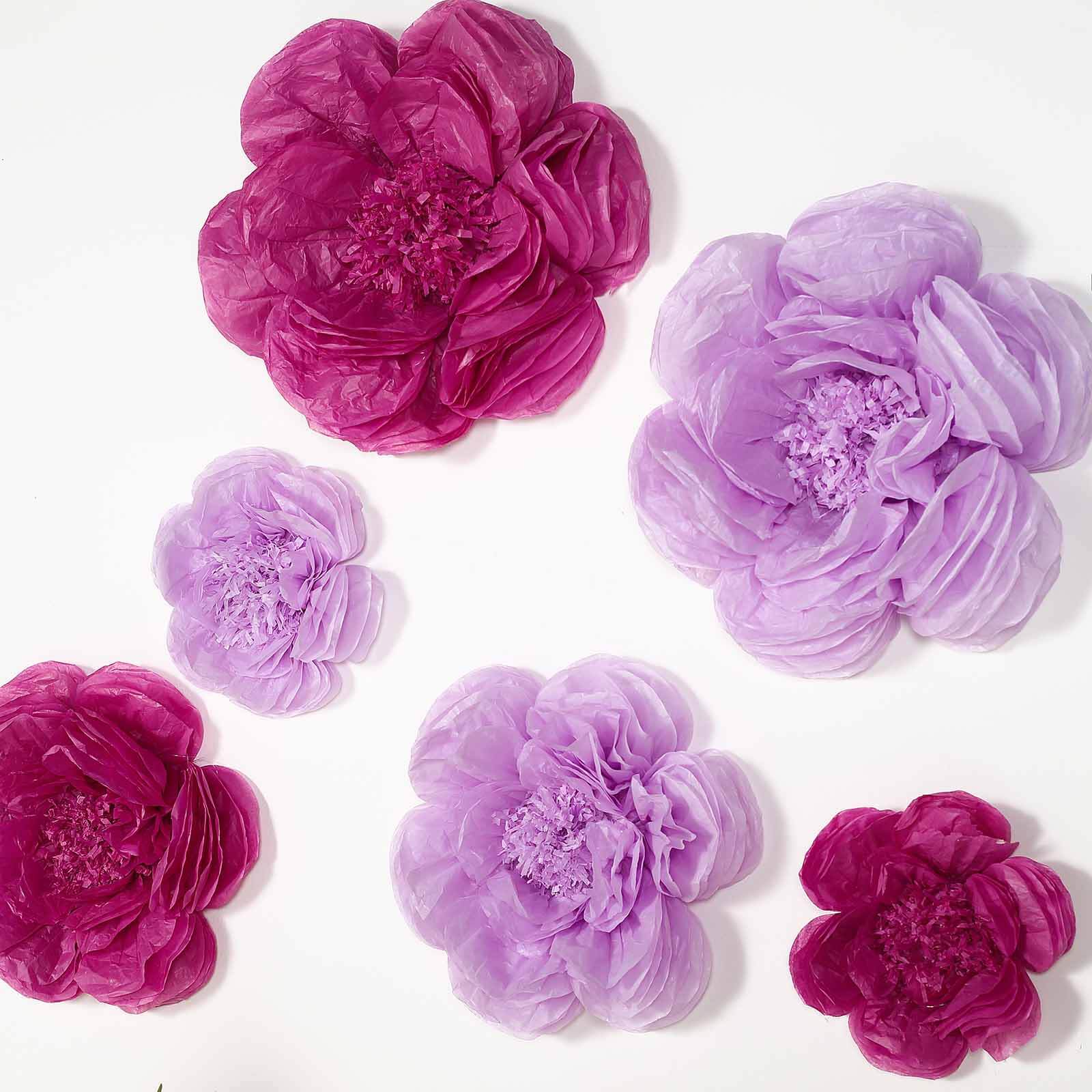Set of 6 Lavender Eggplant Giant Peony 3D Paper Flowers Wall Decor - 12",16",20"