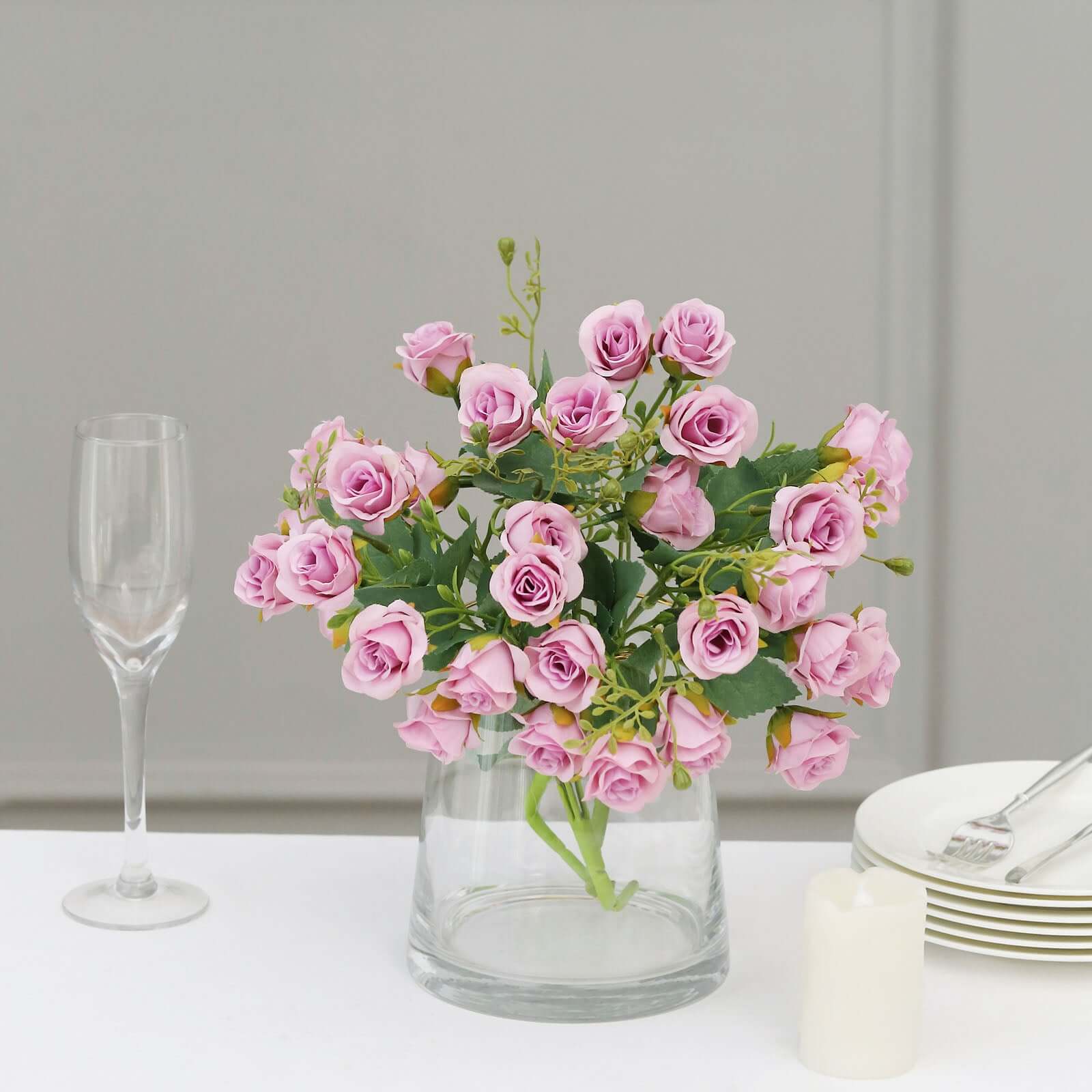 2 Pack 12" Lavender Lilac Artificial Open Rose Flower Arrangements, Small Faux Floral Bouquets