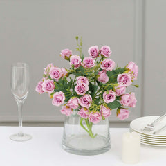 2 Pack 12" Lavender Lilac Artificial Open Rose Flower Arrangements, Small Faux Floral Bouquets