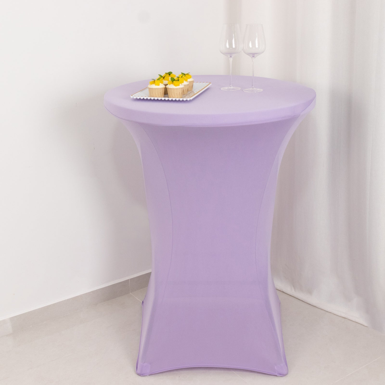 Spandex 24"-32" Round Cocktail Table Cover Lavender Lilac - Easy to Maintain Stretch Fitted Highboy Tablecloth