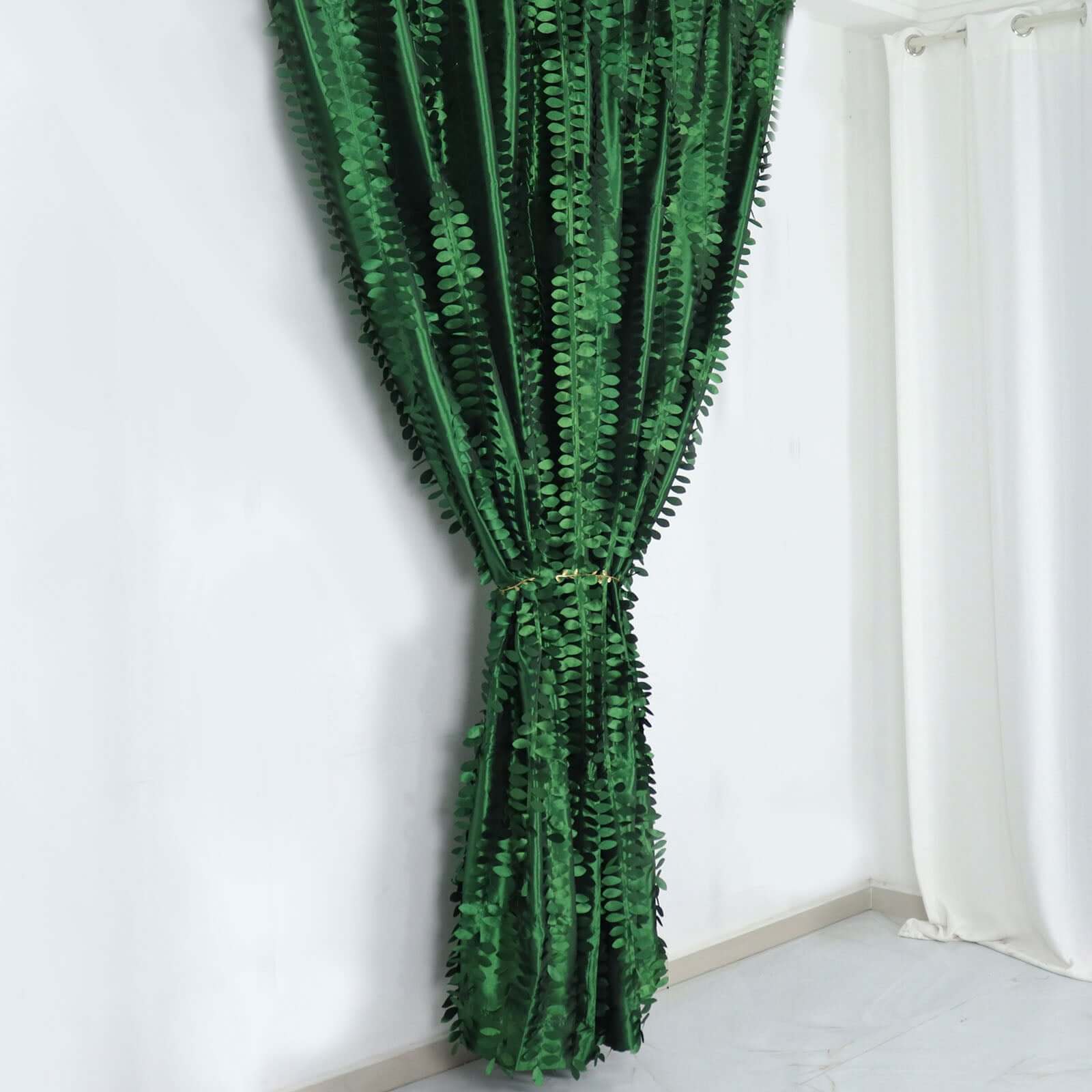 8ftx8ft Green 3D Leaf Petal Taffeta Event Curtain Drapes, Backdrop Event Panel With Rod Pocket