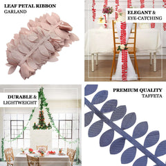 Taffeta Ribbon Sash with 4" Leaf Petal Design White 50ft - Sophisticated Artificial Fabric Garland for Events