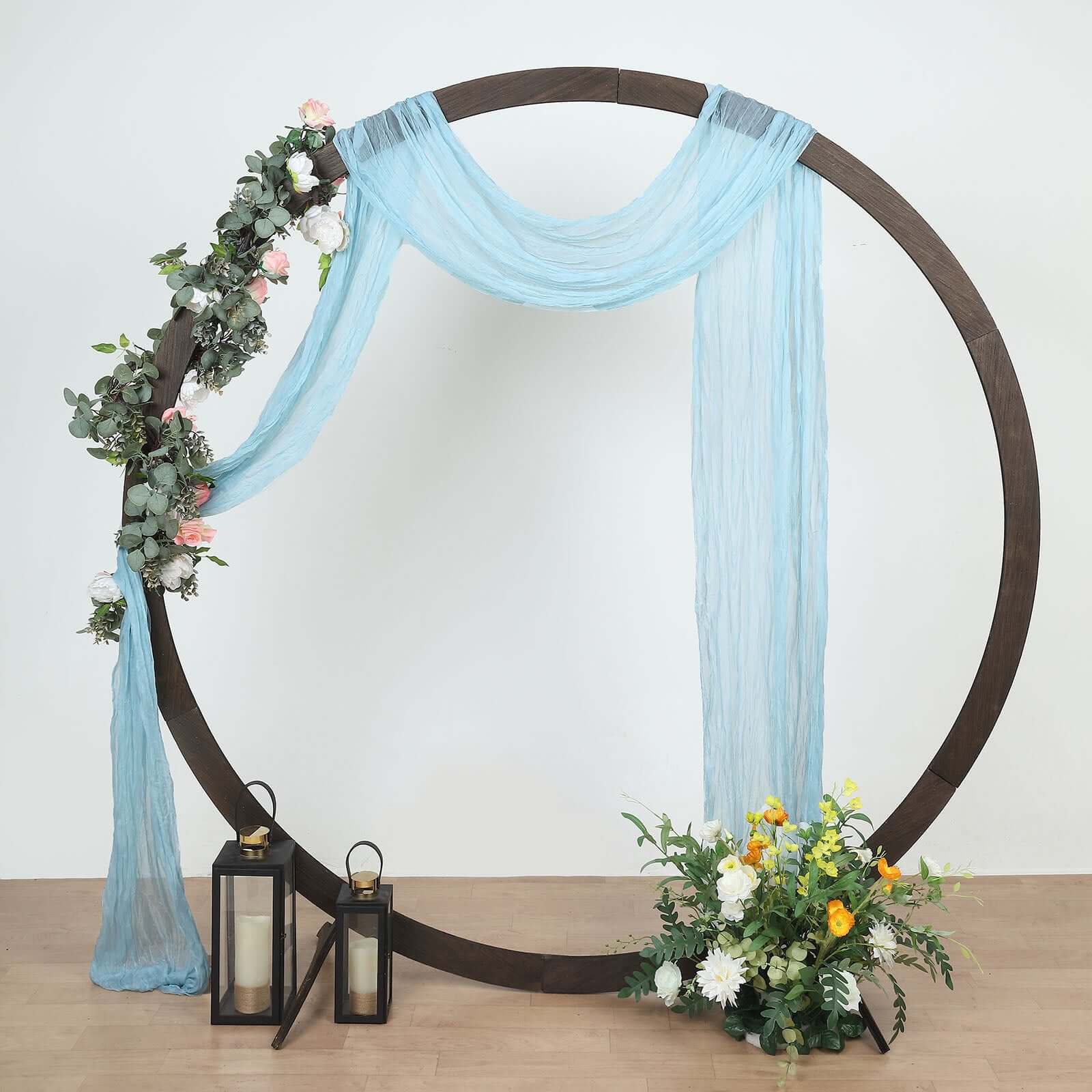 20ft Light Blue Gauze Cheesecloth Fabric Wedding Arch Drapery, Window Scarf Valance, Boho Decor Arbor Curtain Panel