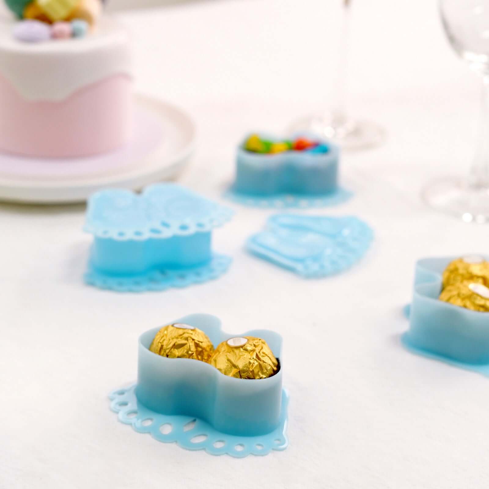 12-Pack Fillable Mini Candy Container in Baby Feet Style Clear/Light Blue - Unique Candy Treat Favor Boxes for Baby Shower 3.5"