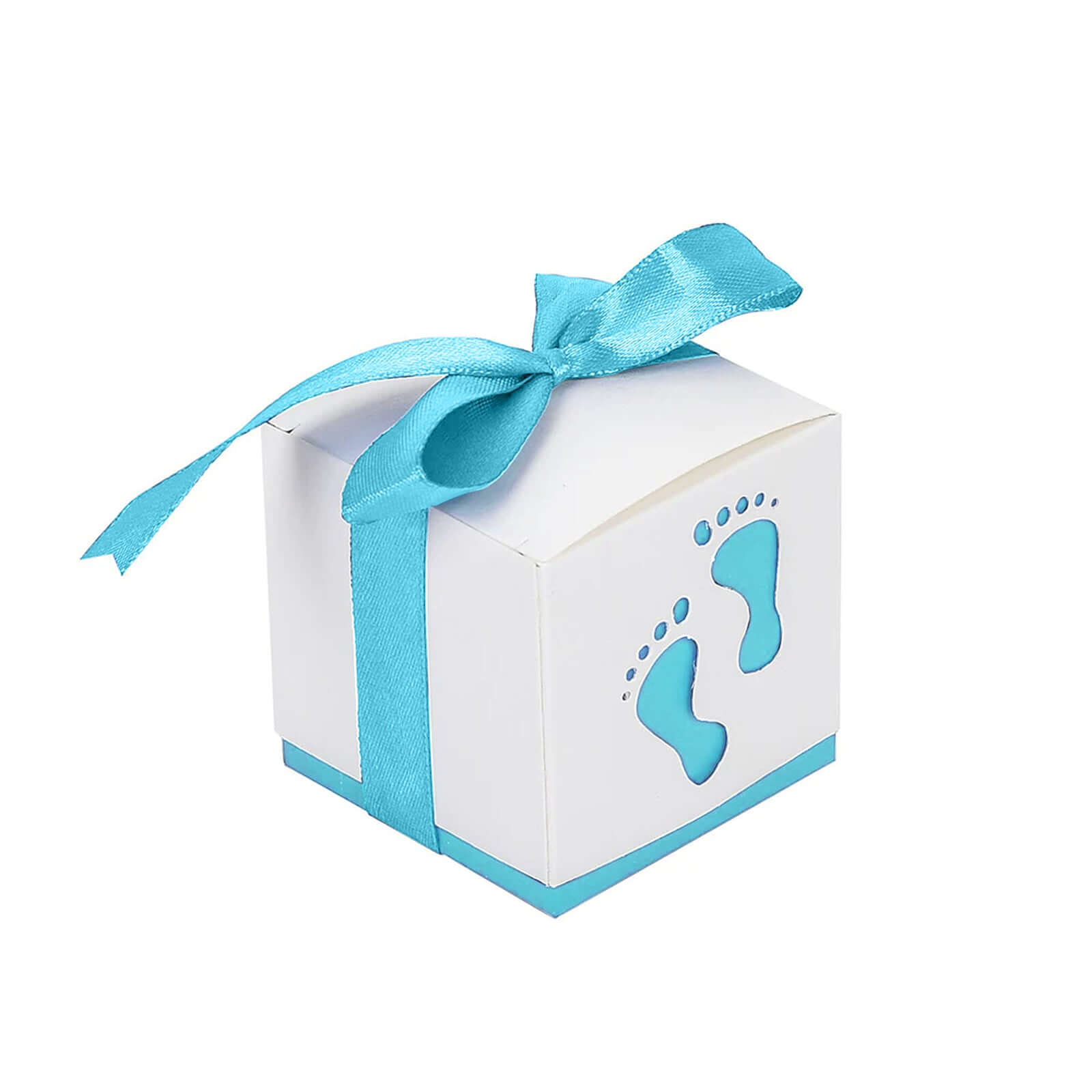 25 Pack 2" Light Blue Footprint Baby Shower Party Favor Candy Gift Boxes