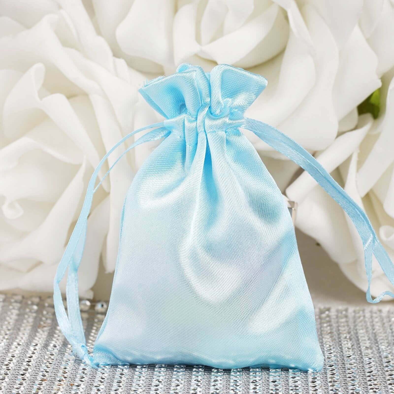 12 Pack 3" Light Blue Satin Drawstring Wedding Party Favor Gift Bags
