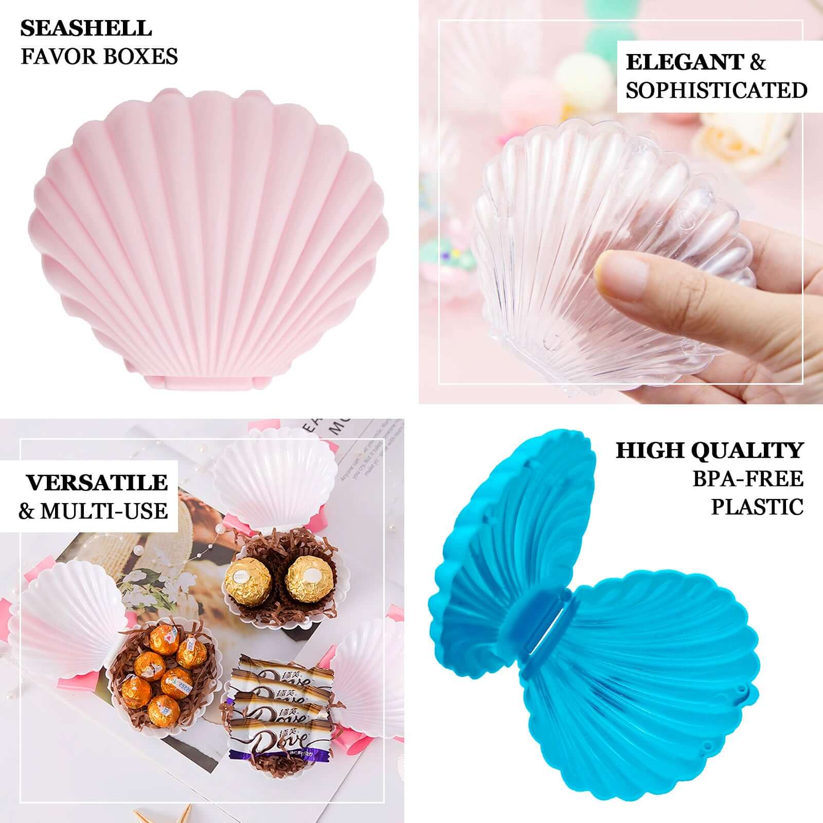 12-Pack Seashell Candy Container Gift Boxes Light Blue Beach Theme - Decorative Mini Favor Boxes for Jewelry 3.5"