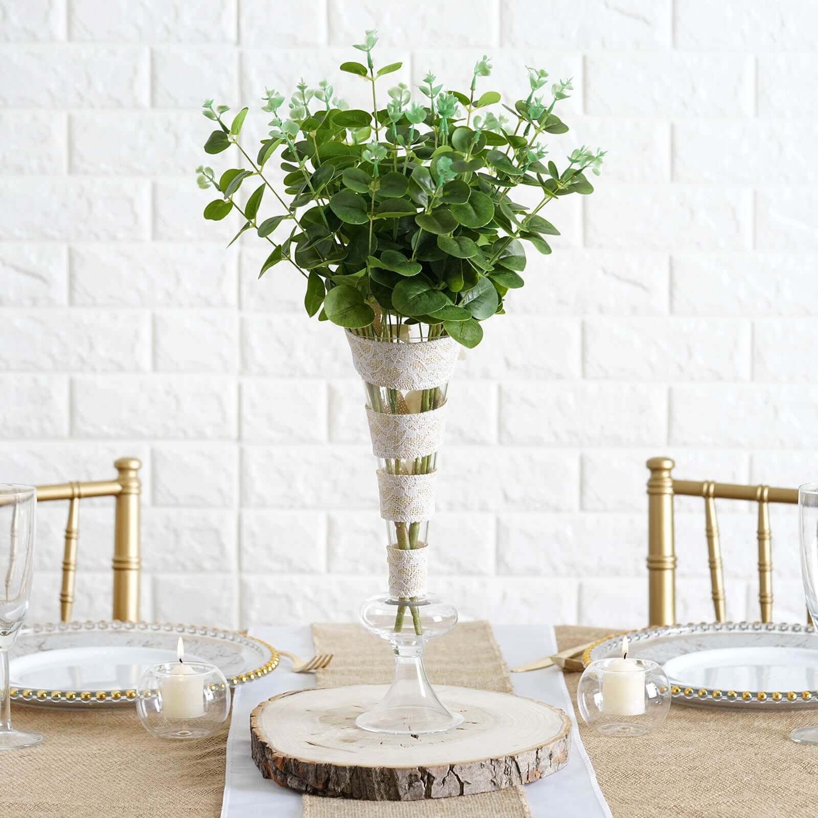 2 Bushes 19" Light Green Artificial Eucalyptus Branch Bouquet Plants
