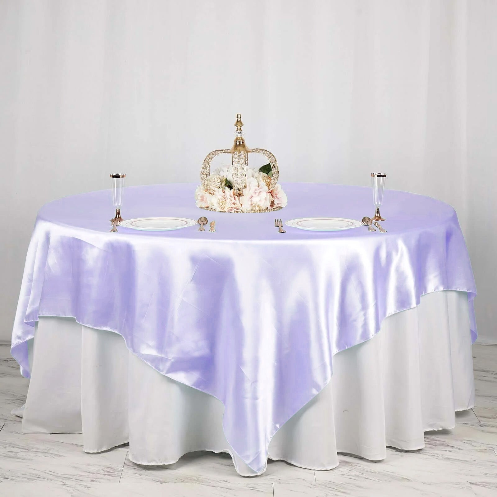 Satin 90"x90" Table Overlay Square Tablecloth Lavender Lilac - Smooth Finish Table Topper