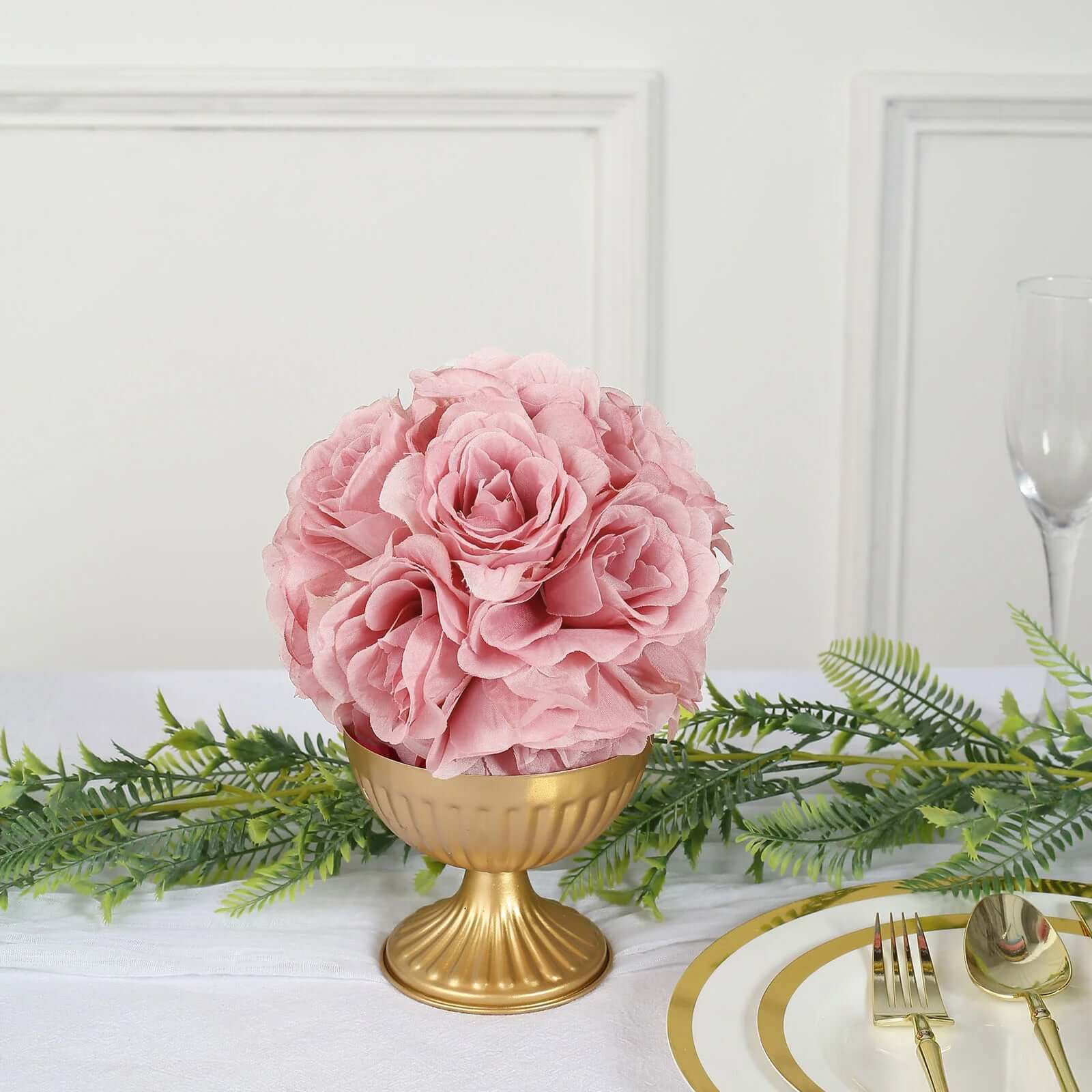 2 Pack 7" Mauve Artificial Silk Rose Kissing Ball, Faux Flower Ball