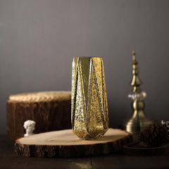 2-Pack Mercury Glass Vases Geometric Design Gold - Stylish Wedding Floral Centerpieces 8"
