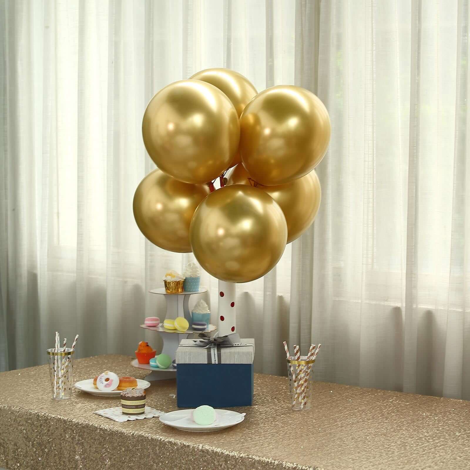 25 Pack 12" Metallic Chrome Gold Latex Helium or Air Party Balloons