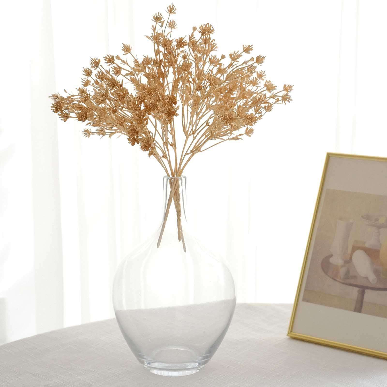 4-Pack Artificial Baby's Breath Flower Bouquet Metallic Gold - Decorative Faux Gypsophila Floral Bush Bouquet Fillers for Stunning Event Decor & Centerpieces 13"