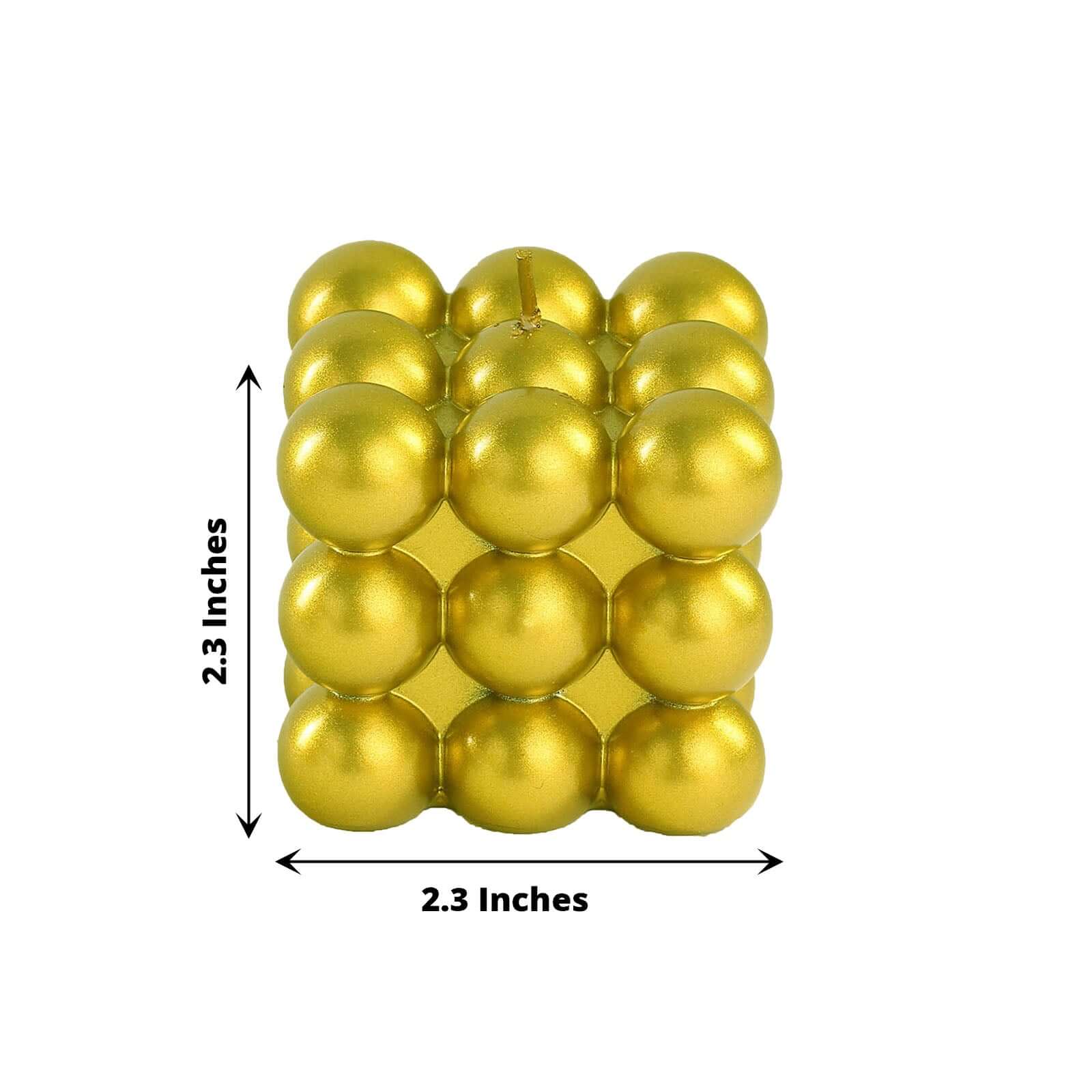 2-Pack Decorative Paraffin Wax Candles Bubble Cube Design Metallic Gold - Unscented Long Burning Pillar Candle Set 2"