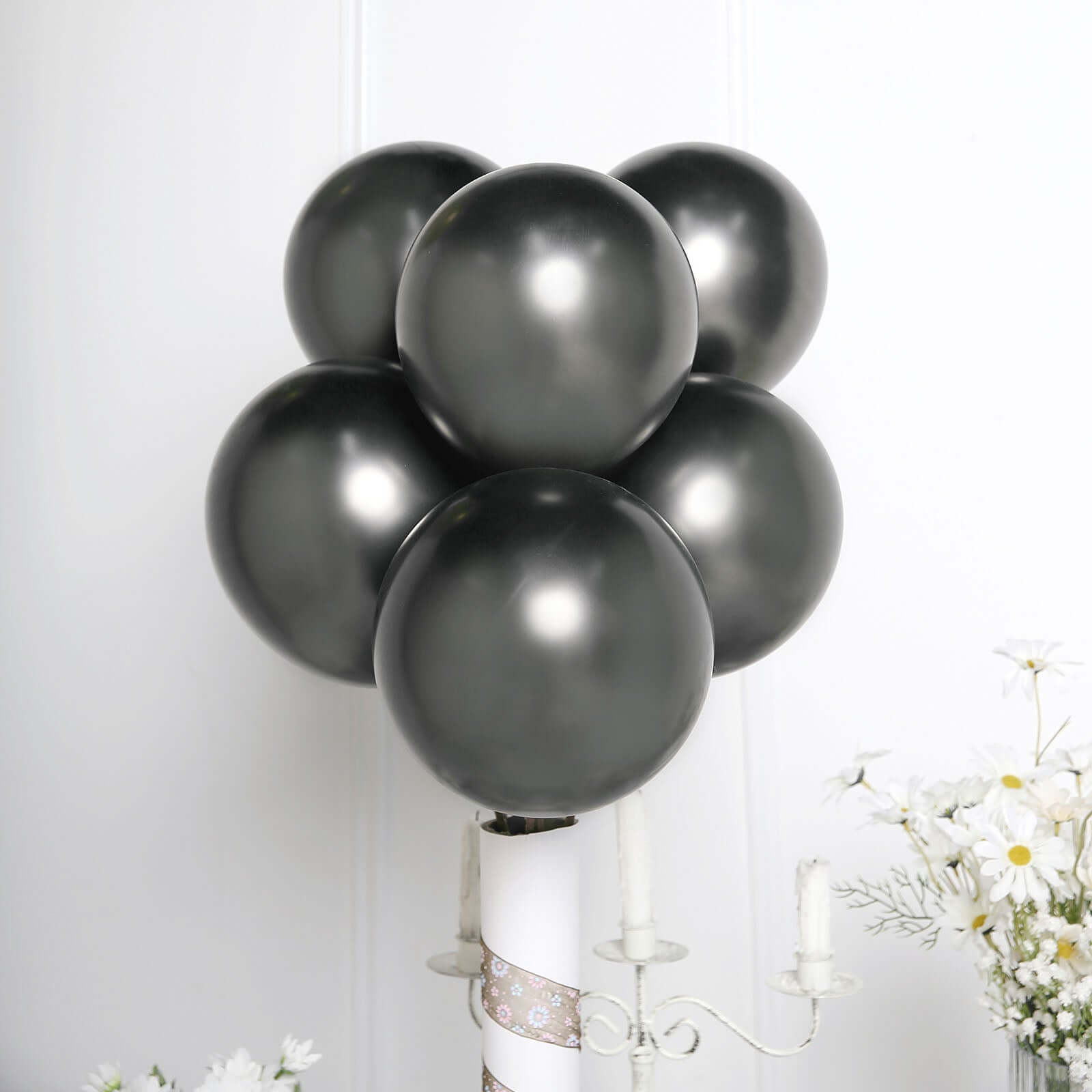 25 Pack 12" Metallic Chrome Charcoal Gray Latex Helium Air Balloons