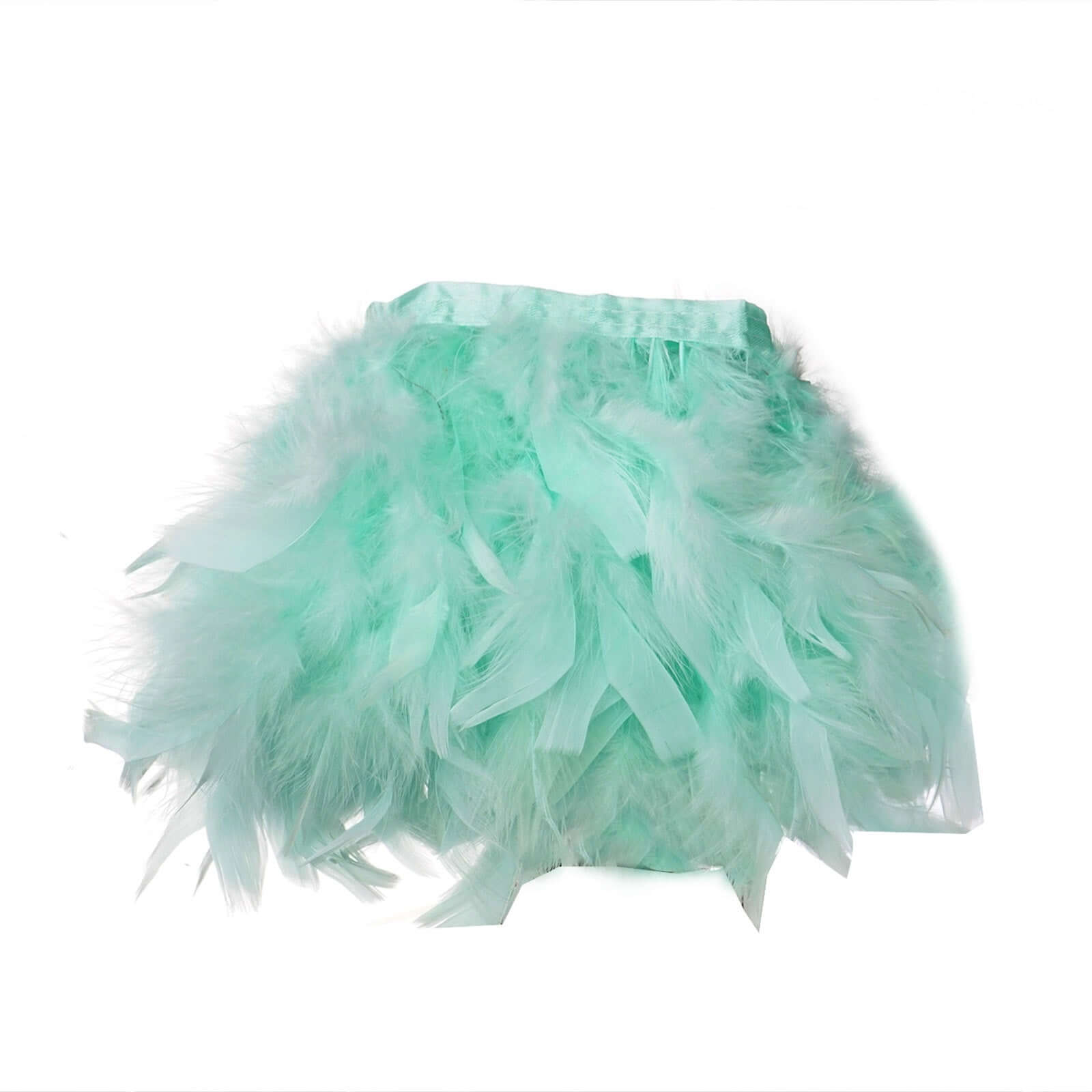 39" Mint Real Turkey Feather Fringe Trim With Satin Ribbon Tape