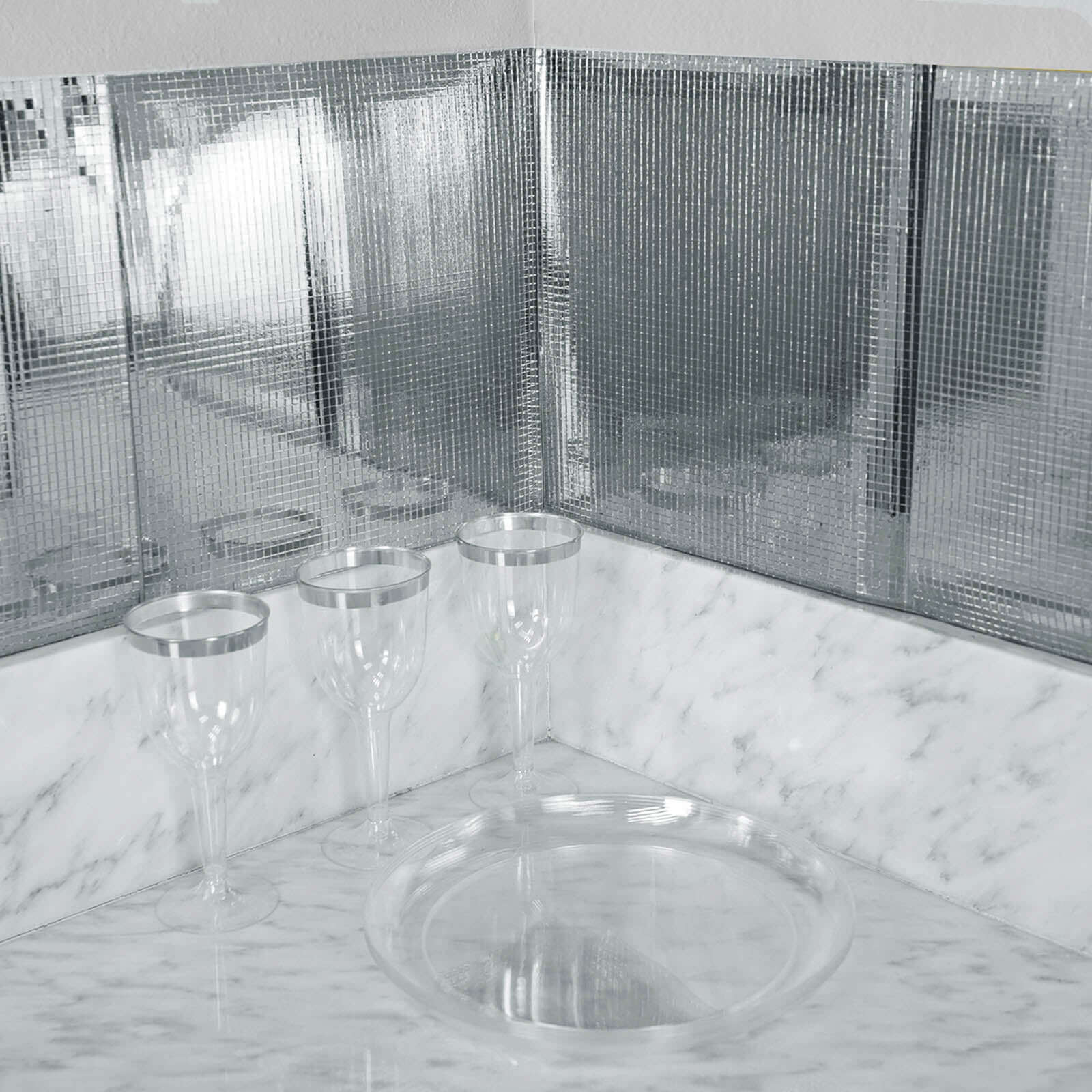 10 Pack 10 Sq ft Silver Peel and Stick Backsplash, Mosaic Mirror Wall Tiles