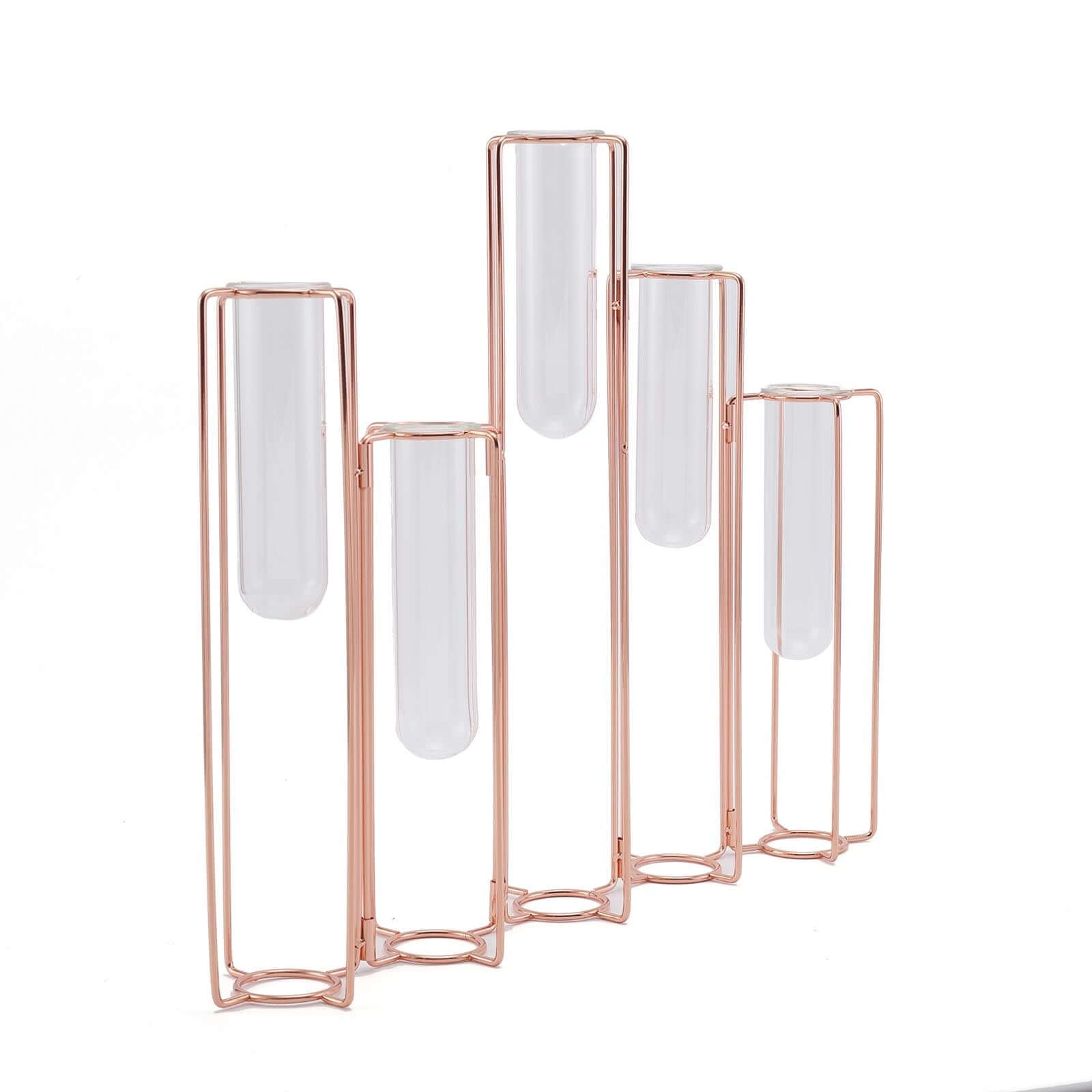 Set of 5 Wedding Centerpieces Rose Gold Frame Conjoined Geometric Design - Test Tube Hydroponic Vases 15"