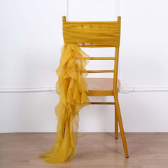 Chiffon Chair Sash with Curly Design Mustard Yellow - Stylish Chair Decorations